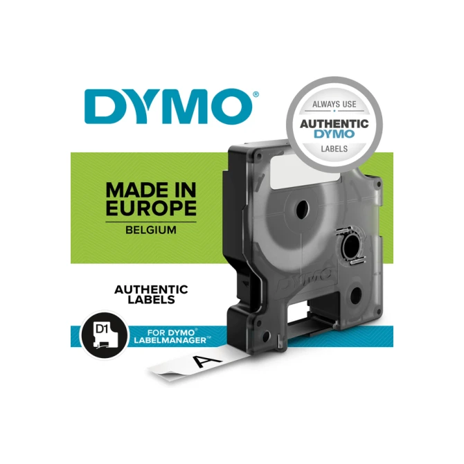 Labeltape Dymo LabelManager D1 polyester 12mm zwart op wit 10 stuks
