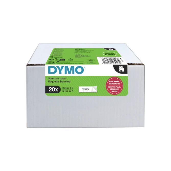 Labeltape Dymo LabelManager D1 polyester 12mmx7m wit op zwart  20 stuks