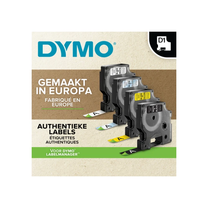 Labeltape Dymo LabelManager D1 polyester 12mmx7m wit op zwart  20 stuks