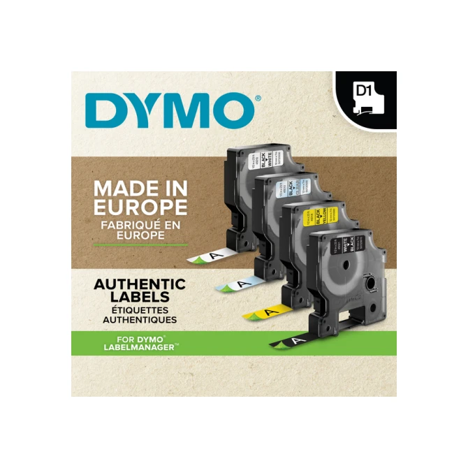 Labeltape Dymo LabelManager D1 polyester 12mmx7m wit op zwart