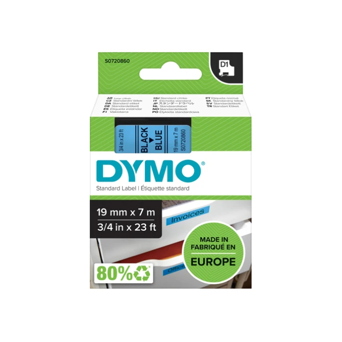 Labeltape Dymo LabelManager D1 polyester 19mm zwart op blauw