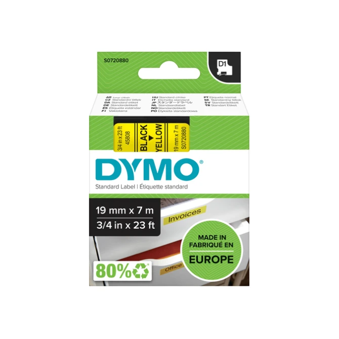 Labeltape Dymo LabelManager D1 polyester 19mm zwart op geel