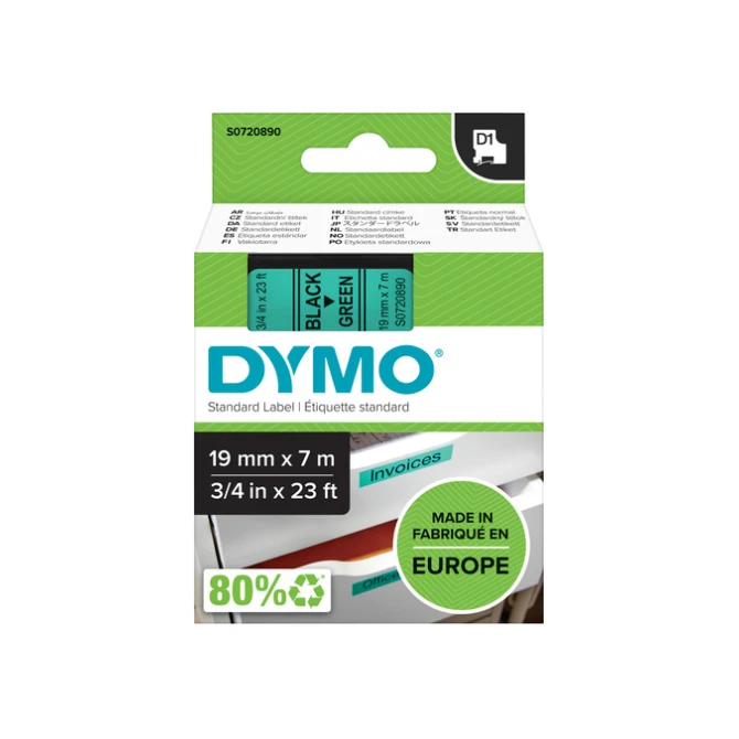 Labeltape Dymo LabelManager D1 polyester 19mm zwart op groen