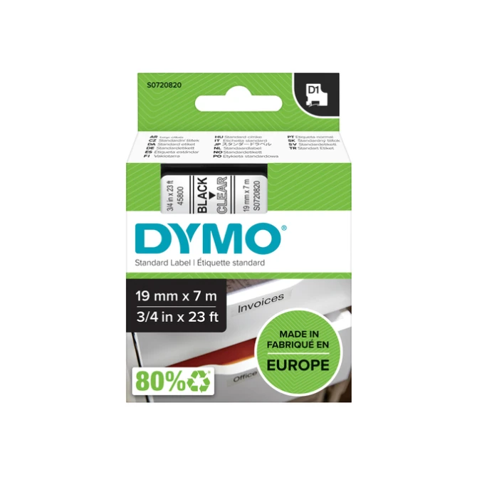 Labeltape Dymo LabelManager D1 polyester 19mm zwart op transparant