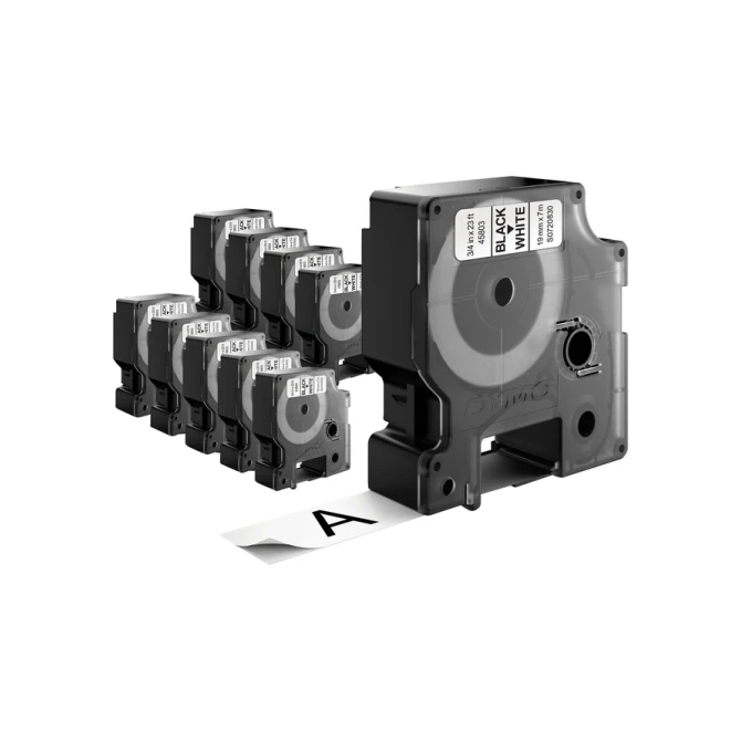 Labeltape Dymo LabelManager D1 polyester 19mm zwart op wit 10 stuks