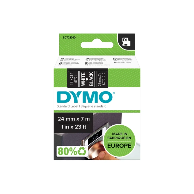 Labeltape Dymo LabelManager D1 polyester 24mm wit op zwart