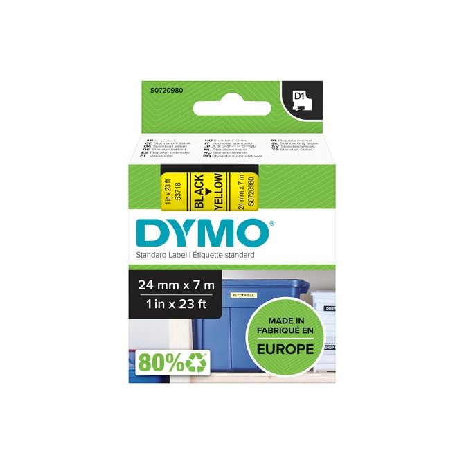 Labeltape Dymo LabelManager D1 polyester 24mm zwart op geel