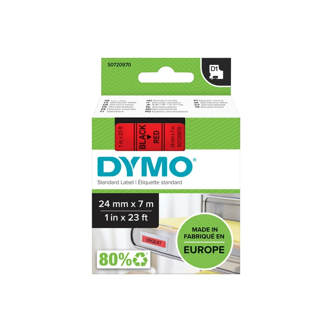 Labeltape Dymo LabelManager D1 polyester 24mm zwart op rood