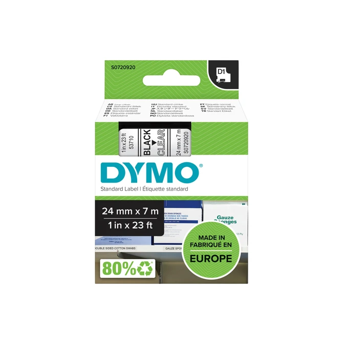 Labeltape Dymo LabelManager D1 polyester 24mm zwart op transparant