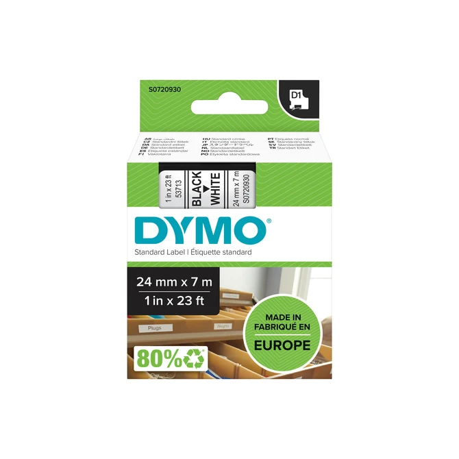 Labeltape Dymo LabelManager D1 polyester 24mm zwart op wit