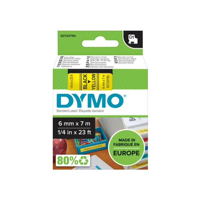 Labeltape Dymo LabelManager D1 polyester 6mm zwart op geel