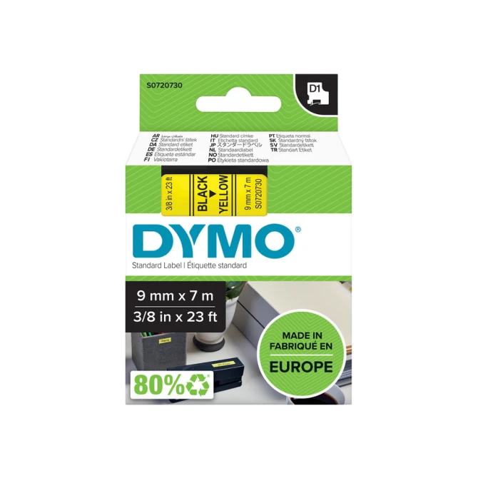 Labeltape Dymo LabelManager D1 polyester 9mm zwart op geel