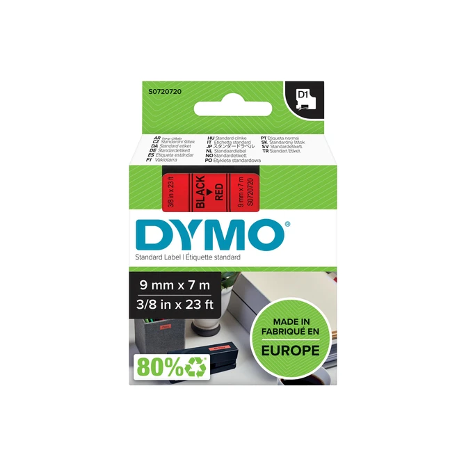 Labeltape Dymo LabelManager D1 polyester 9mm zwart op rood