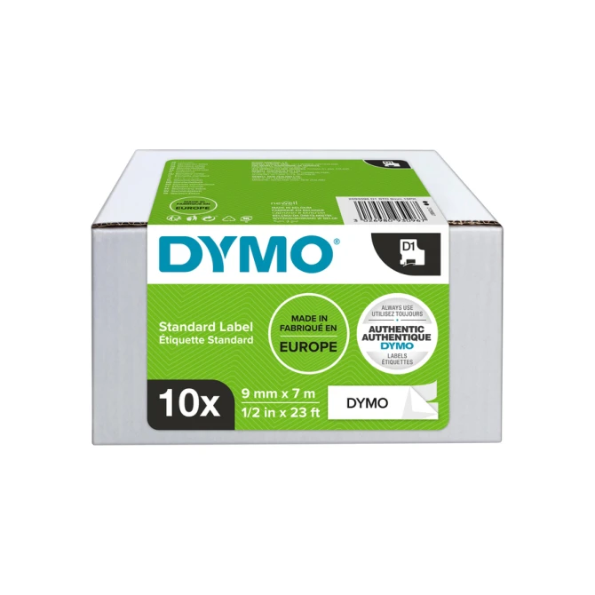 Labeltape Dymo LabelManager D1 polyester 9mm zwart op wit 10 stuks