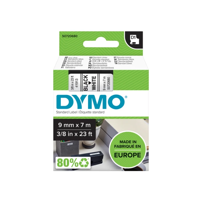 Labeltape Dymo LabelManager D1 polyester 9mm zwart op wit