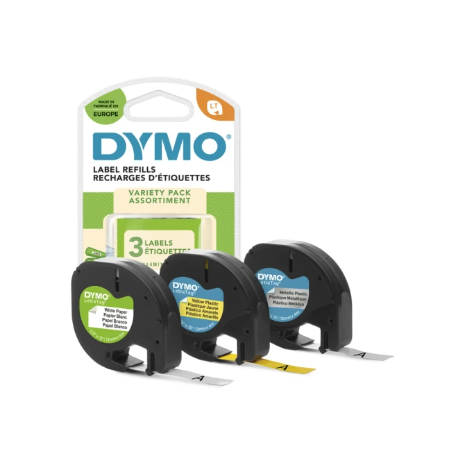 Labeltape Dymo LetraTag 12mm assorti 3 stuks