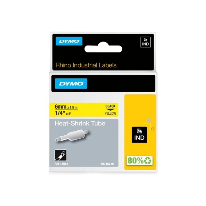 Labeltape Dymo Rhino industrieel krimpkous 6mm zwart op geel