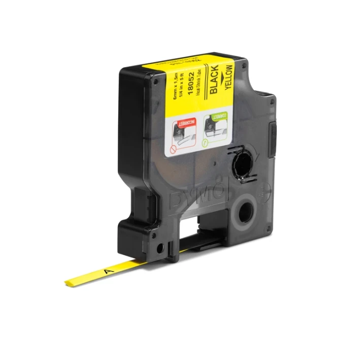 Labeltape Dymo Rhino industrieel krimpkous 6mm zwart op geel