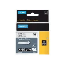 Labeltape Dymo Rhino industrieel nylon 12mm zwart op wit