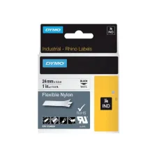 Labeltape Dymo Rhino industrieel nylon 24mm zwart op wit