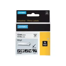 Labeltape Dymo Rhino industrieel vinyl 12mm zwart op wit