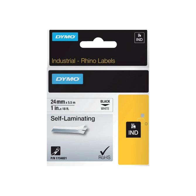Labeltape Dymo Rhino industrieel zelflaminerend 24mm zwart op wit