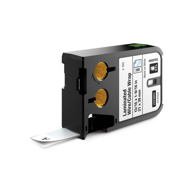 Labeltape Dymo XTL kabelwikkel 21mm zwart op wit
