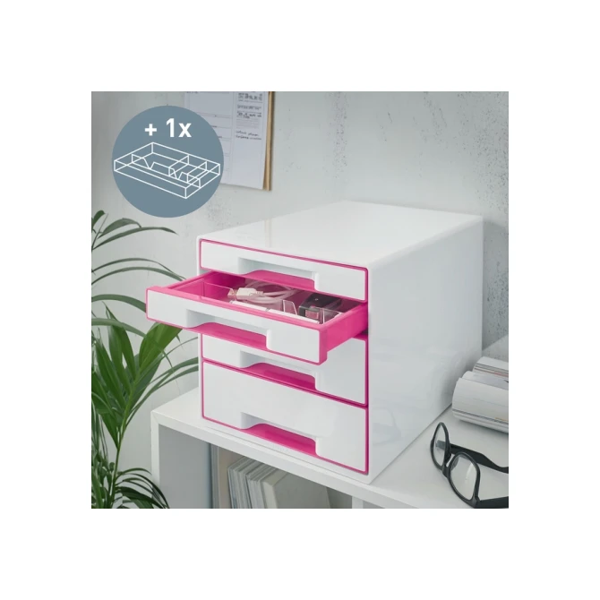 Ladenblok Leitz WOW 4 laden wit/roze