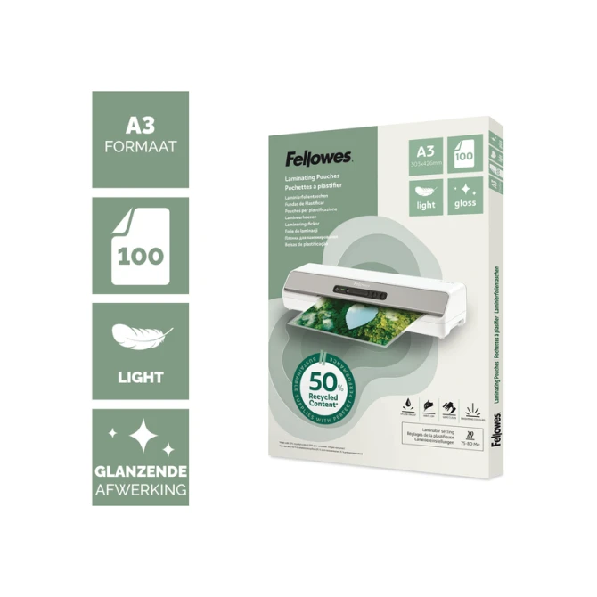 Lamineerhoes Fellowes A3 2x75micron recycled glans 100stuks