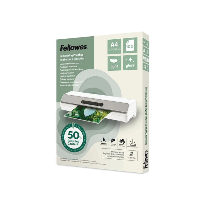 Lamineerhoes Fellowes A4 2x75micron recycled glans 100stuks