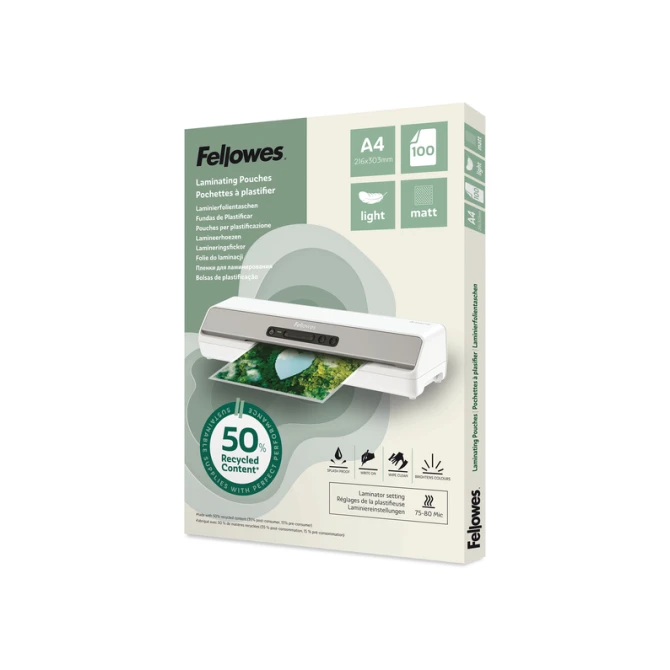 Lamineerhoes Fellowes A4 2x75micron recycled mat 100stuks
