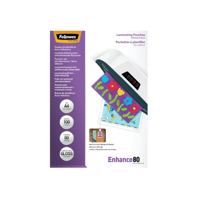 Lamineerhoes Fellowes A4 zelfklevend 2x80micron 100 stuks