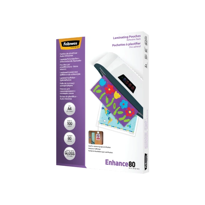 Lamineerhoes Fellowes A4 zelfklevend 2x80micron 100 stuks