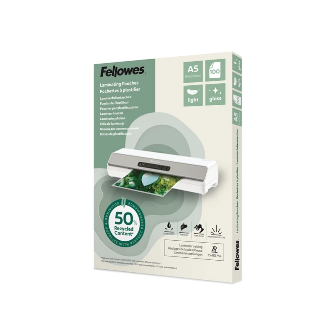 Lamineerhoes Fellowes A5 2x75micron recycled glans 100stuks