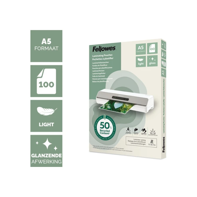 Lamineerhoes Fellowes A5 2x75micron recycled glans 100stuks