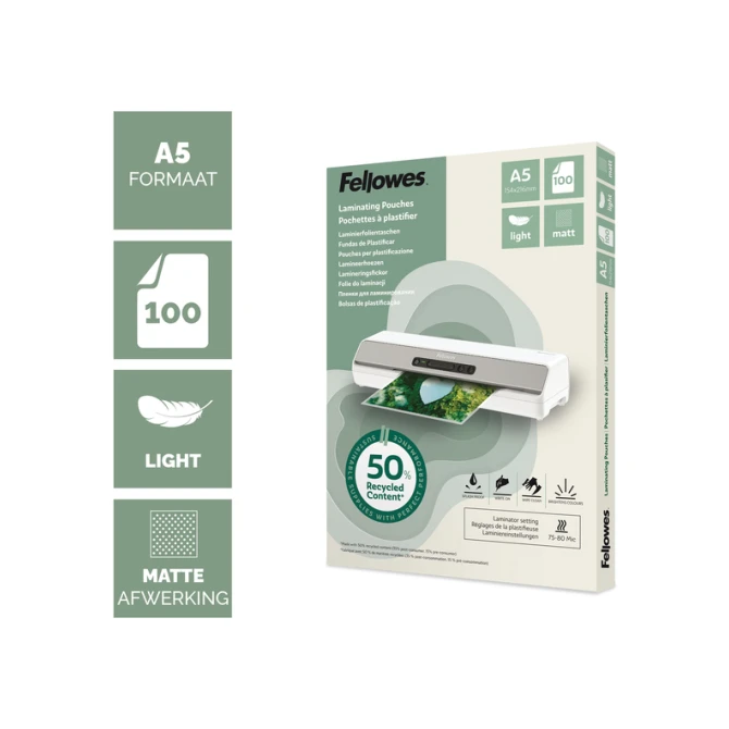 Lamineerhoes Fellowes A5 2x75micron recycled mat 100stuks