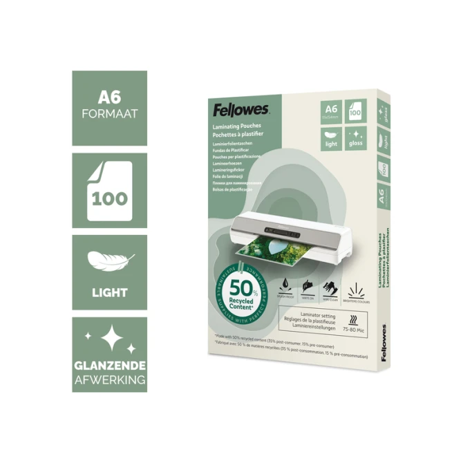 Lamineerhoes Fellowes A6 2x75micron recycled glans 100stuks