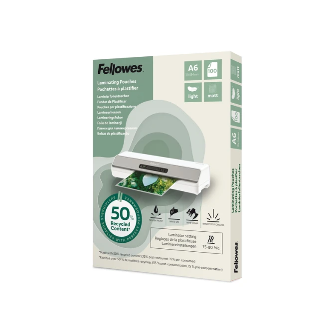 Lamineerhoes Fellowes A6 2x75micron recycled mat 100stuks
