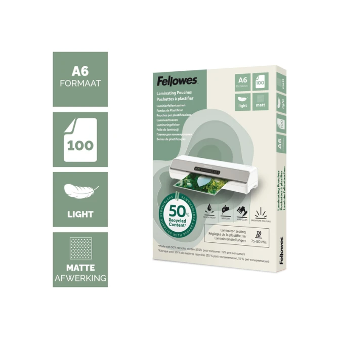 Lamineerhoes Fellowes A6 2x75micron recycled mat 100stuks