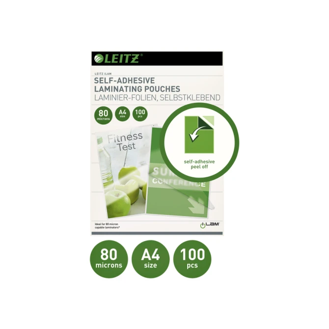 Lamineerhoes Leitz iLAM A4 zelfklevend 2x80micron EVA 100 stuks