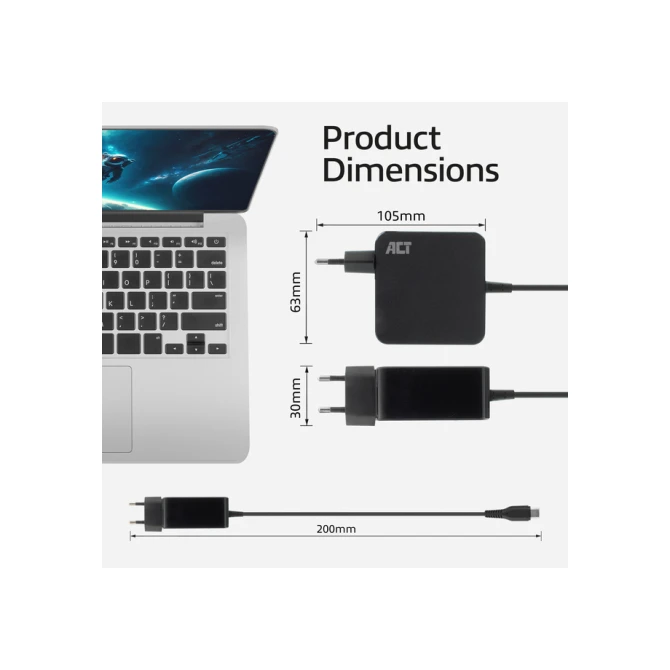 Laptop Oplader ACT USB-C Power Delivery 65W 2mtr
