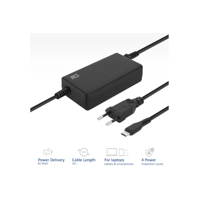 Laptop Oplader ACT USB-C Power Delivery 65W 3mtr