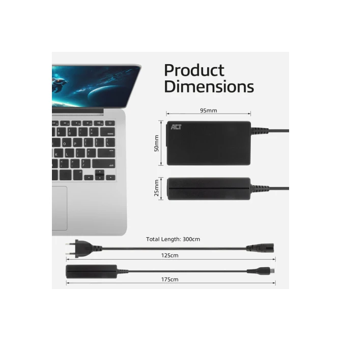 Laptop Oplader ACT USB-C Power Delivery 65W 3mtr