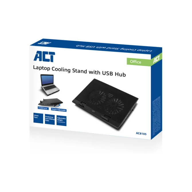 Laptopstandaard ACT 2 standen met ventilator 4-p hub