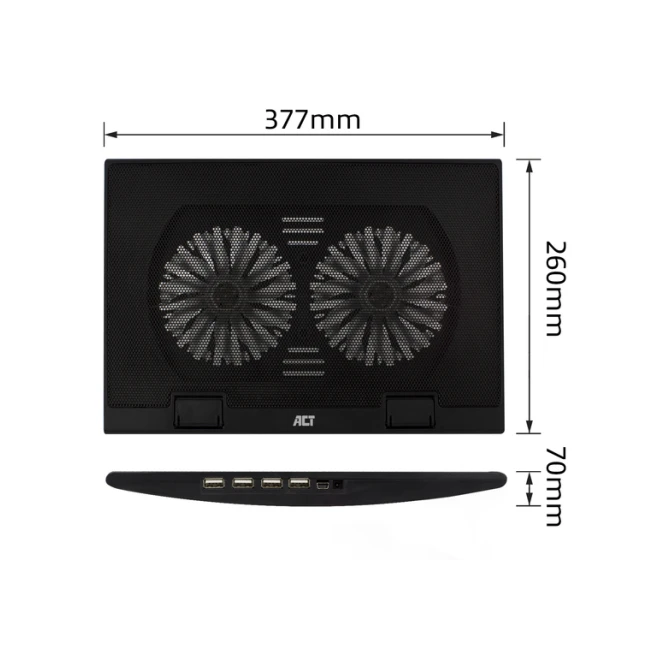Laptopstandaard ACT 2 standen met ventilator 4-p hub