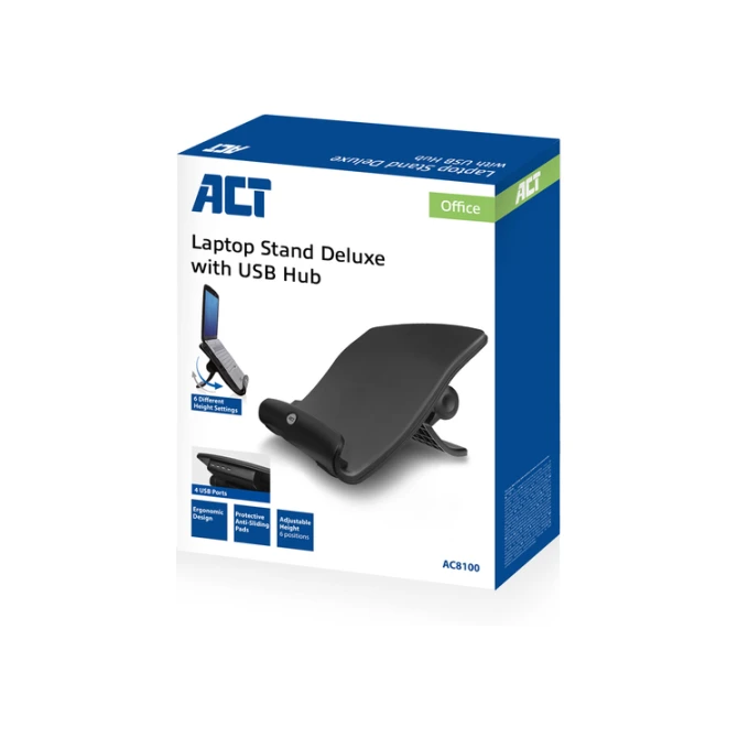 Laptopstandaard ACT 6 standen 4-p hub