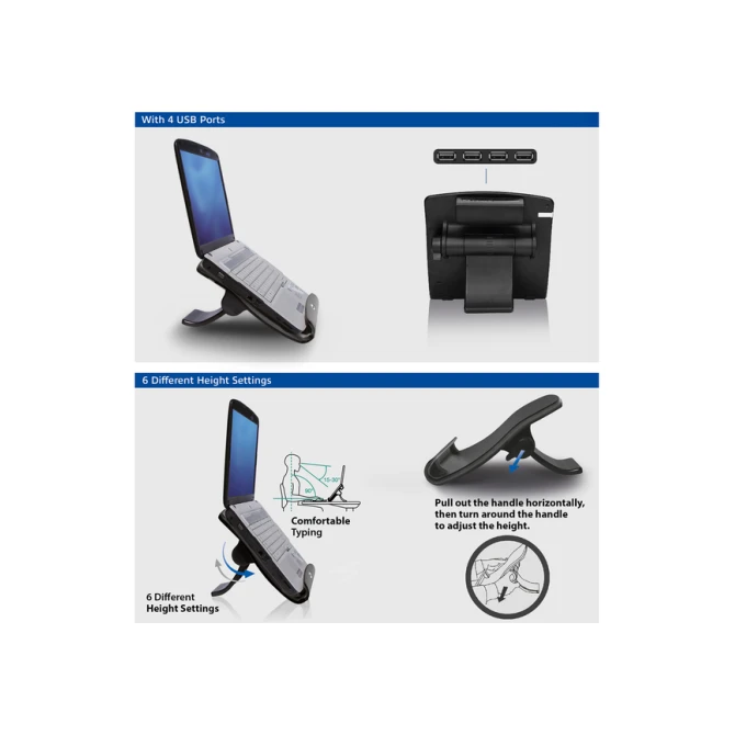 Laptopstandaard ACT 6 standen 4-p hub