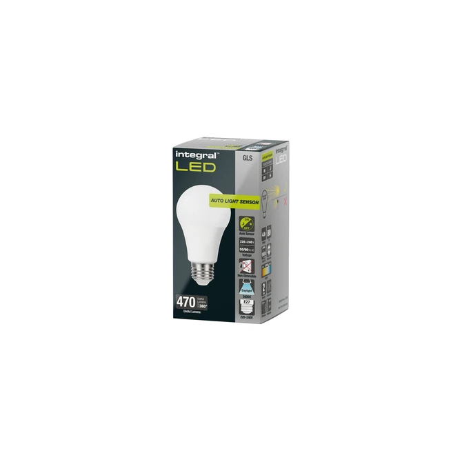Ledlamp Integral E27 5000K koel wit 4.8W 470lumen dag/nacht sensor