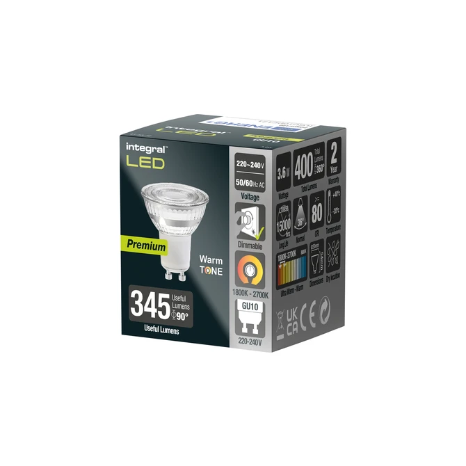 Ledlamp Integral GU10 1800-2700K warm wit 3.6W 380lumen