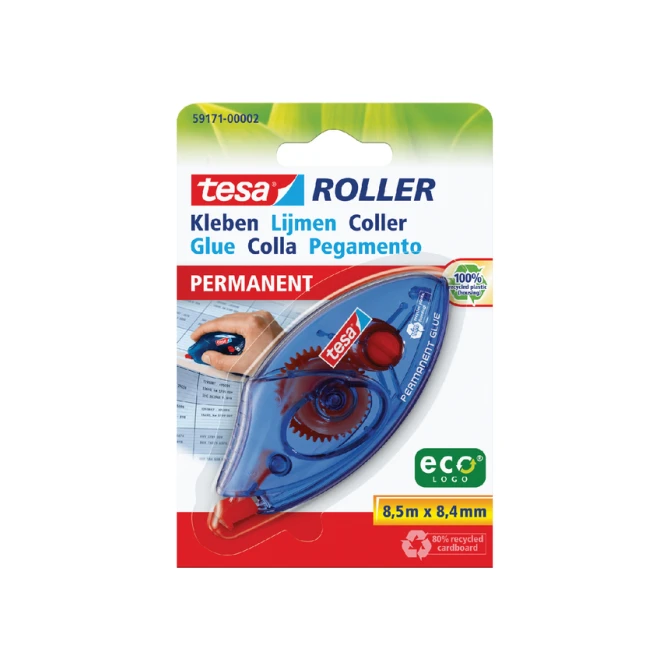 Lijmroller tesa® ecoLogo® permanent wegwerp op blister